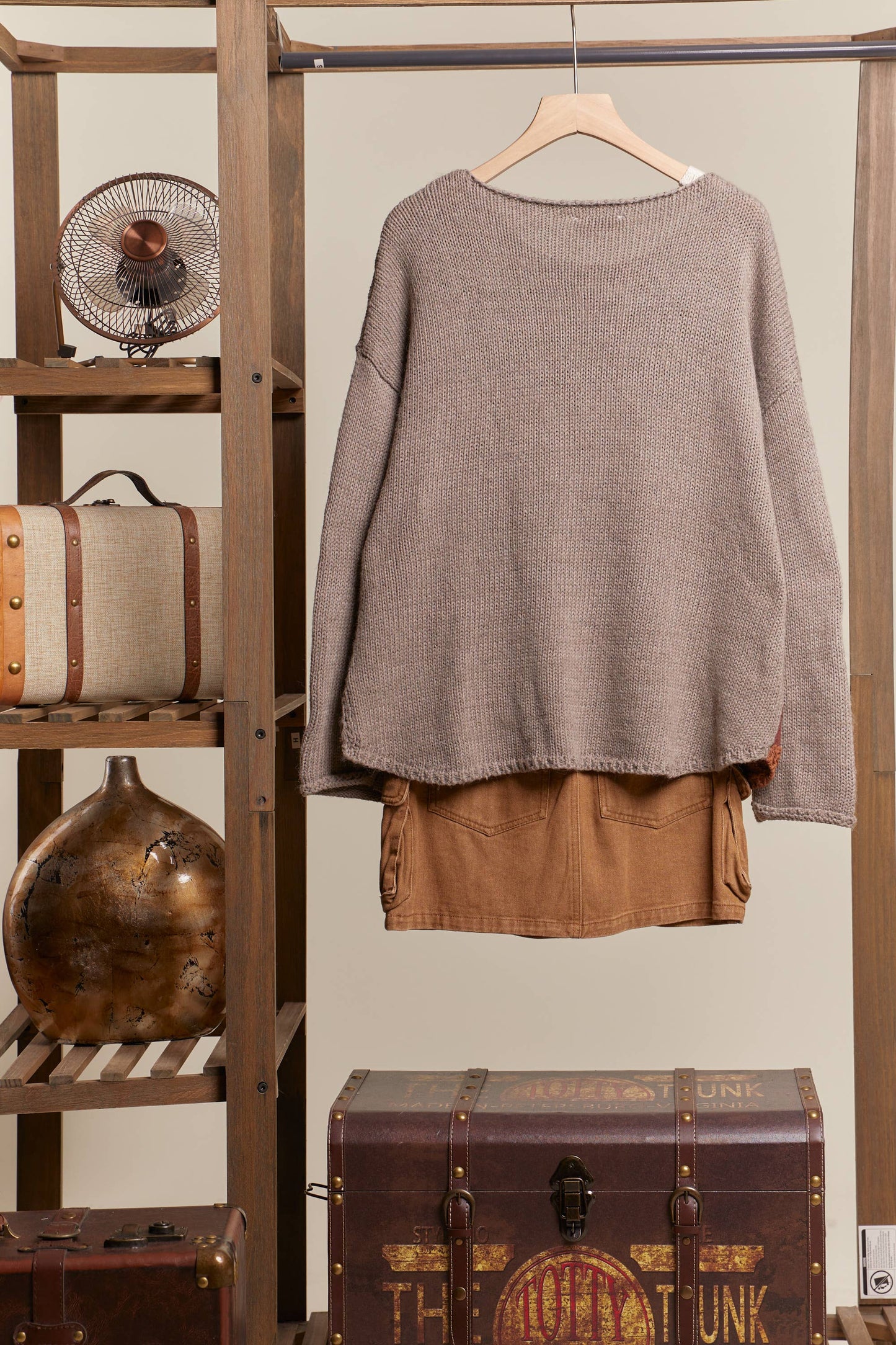Abstract Print Boat Neck Knit Sweater
