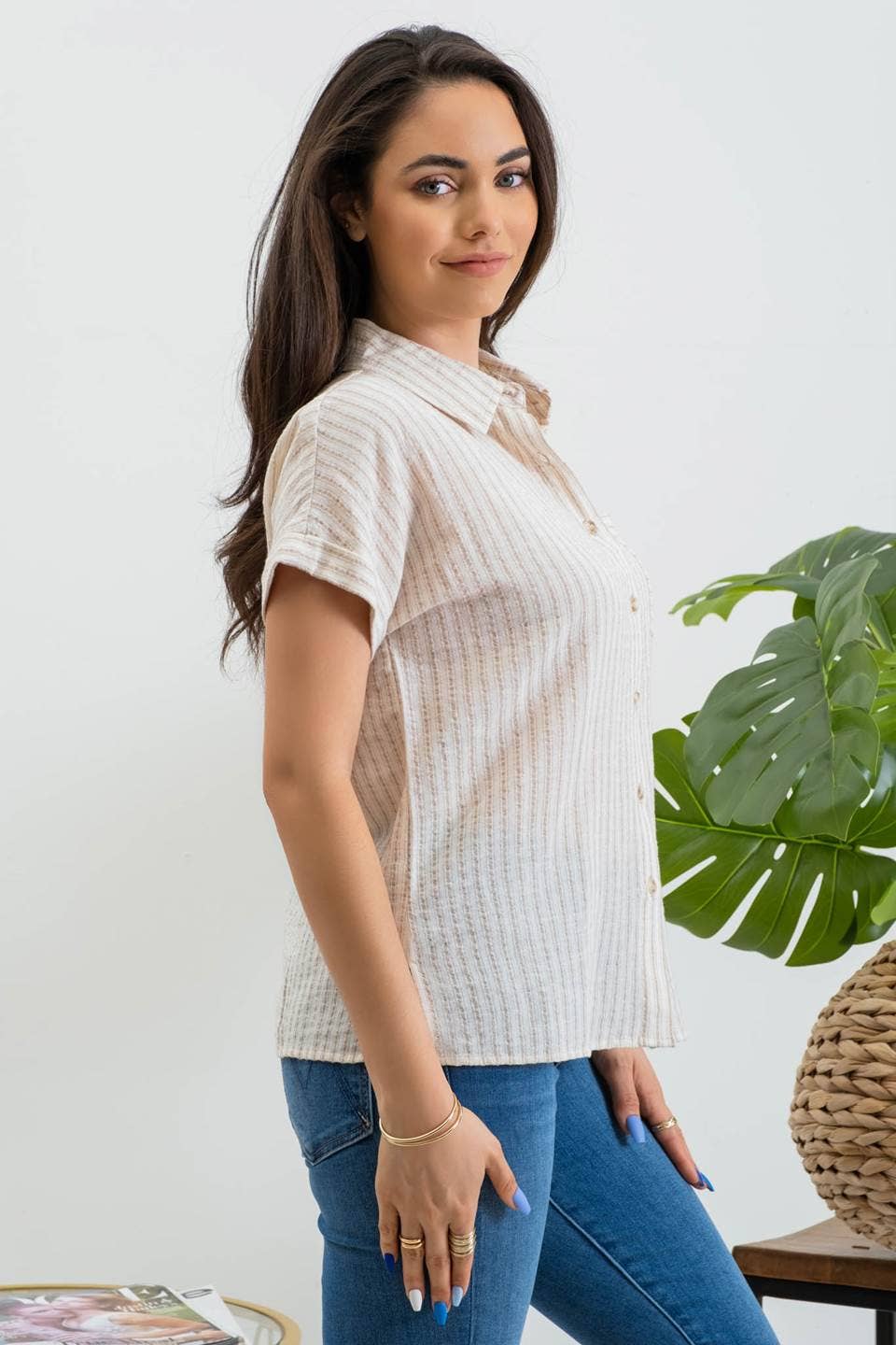 Stripe Short Sleeve Linen Shirt