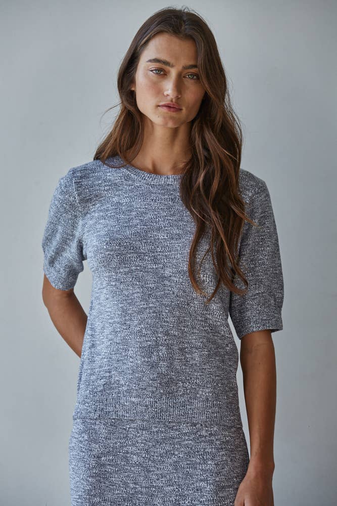 Knit Sweater Round Neck Short Sleeve Top