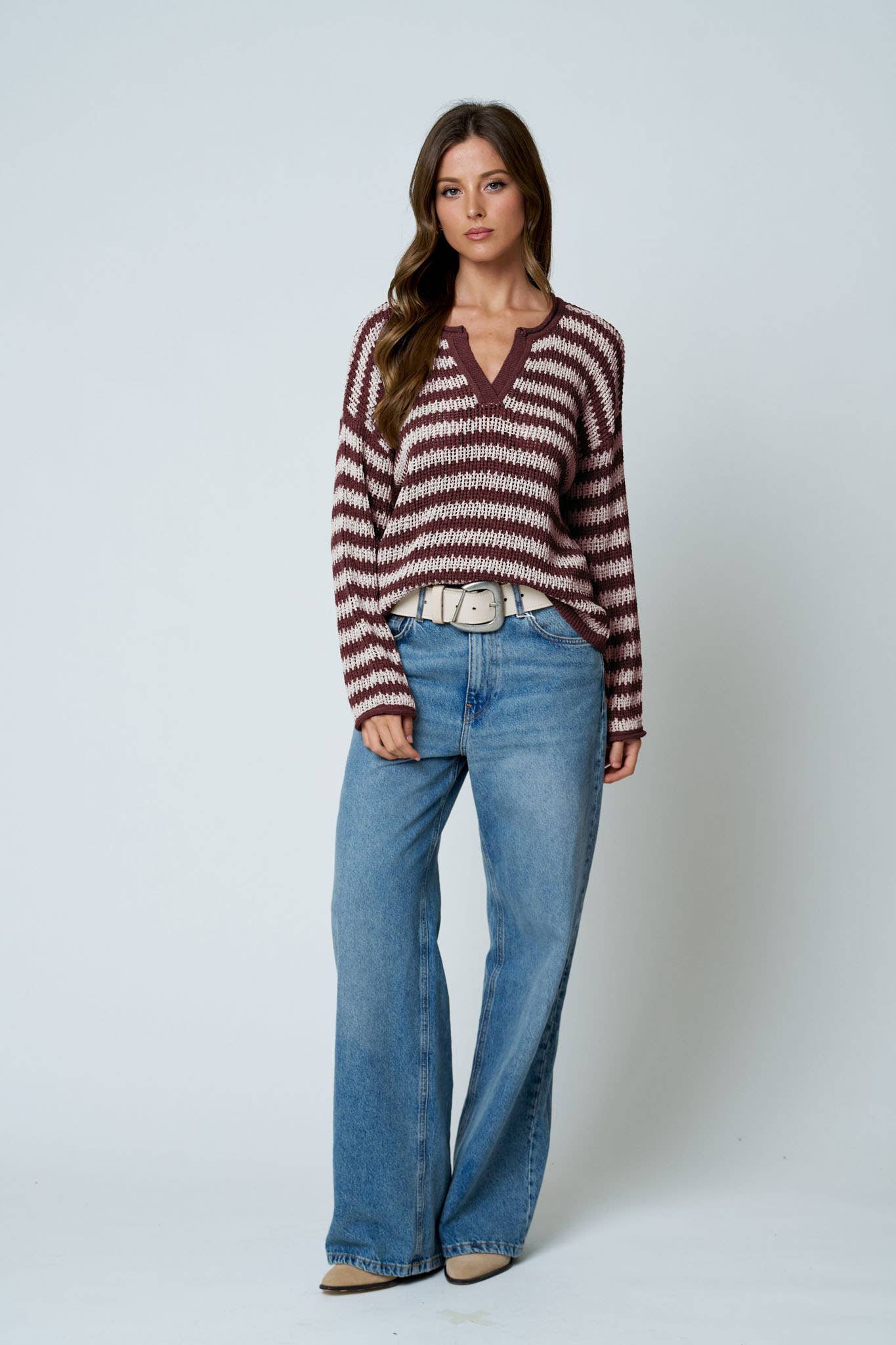 Stripe Raw Edge Sweater
