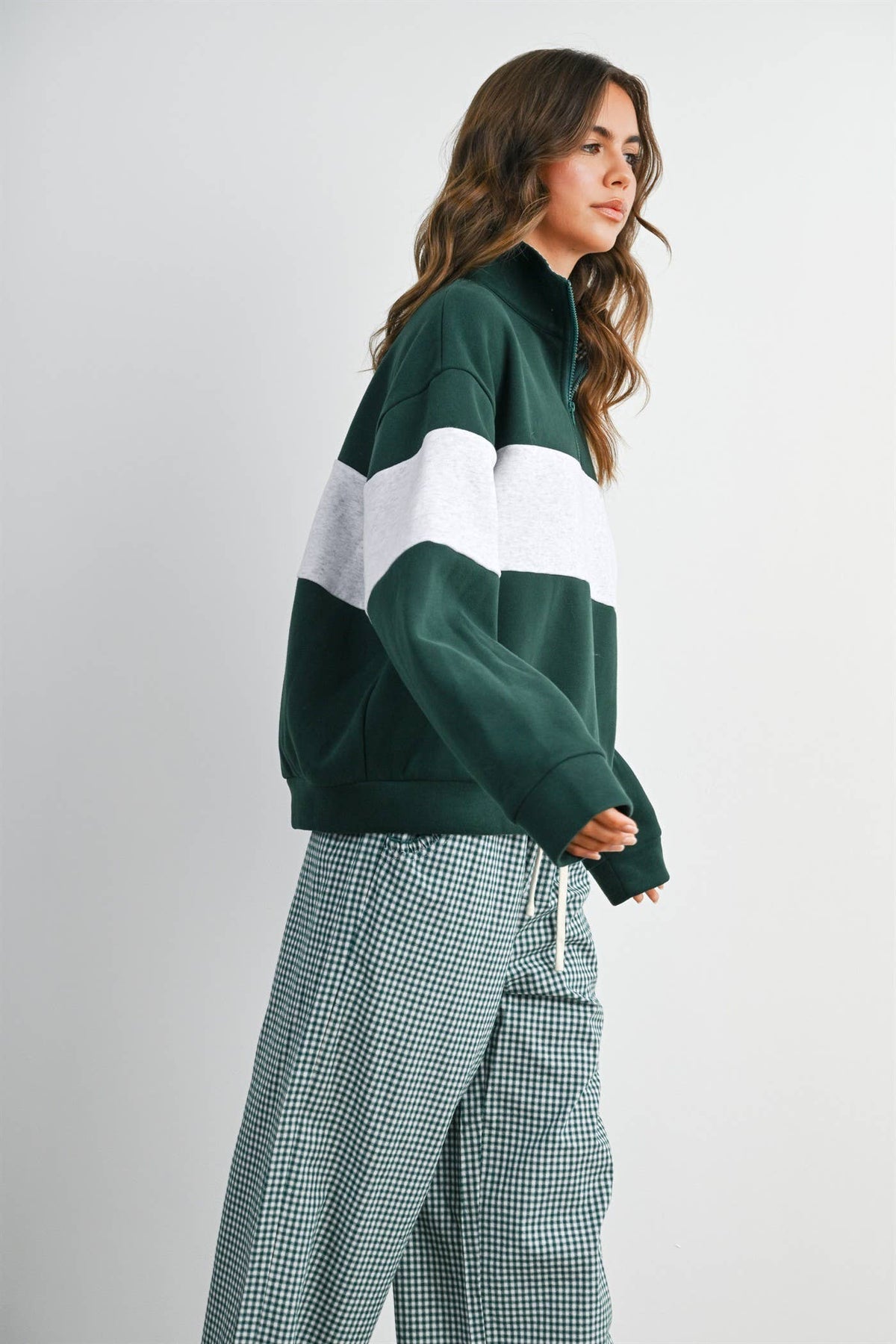 Colorblock Quarter-Zip Sweatshirt Green