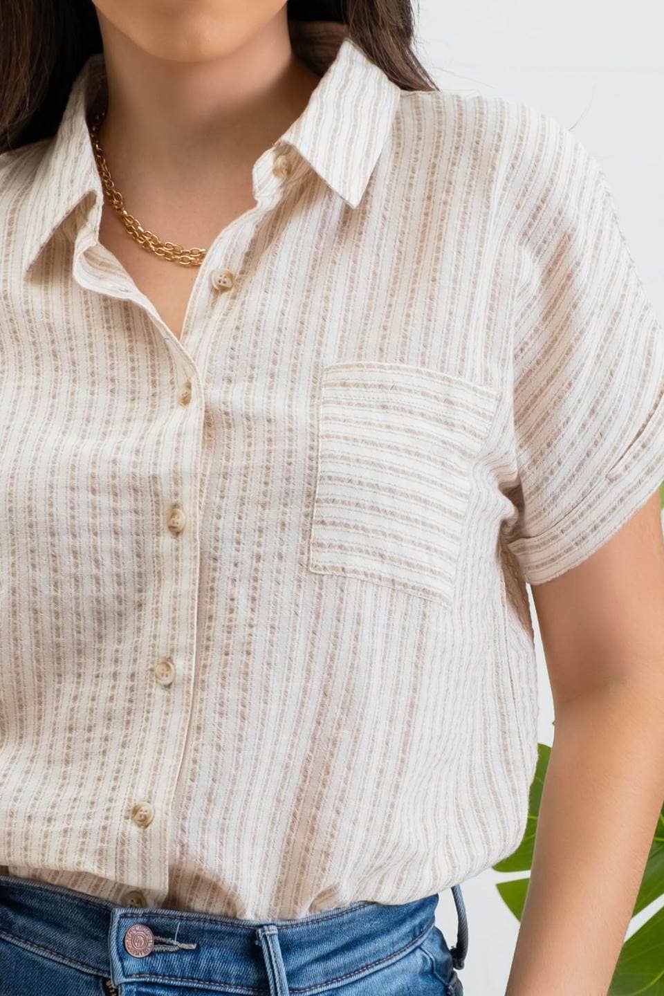 Stripe Short Sleeve Linen Shirt