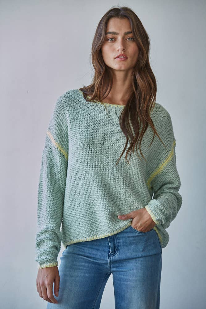 Knit Sweater Cotton Stitch Detail Pullover by By Together