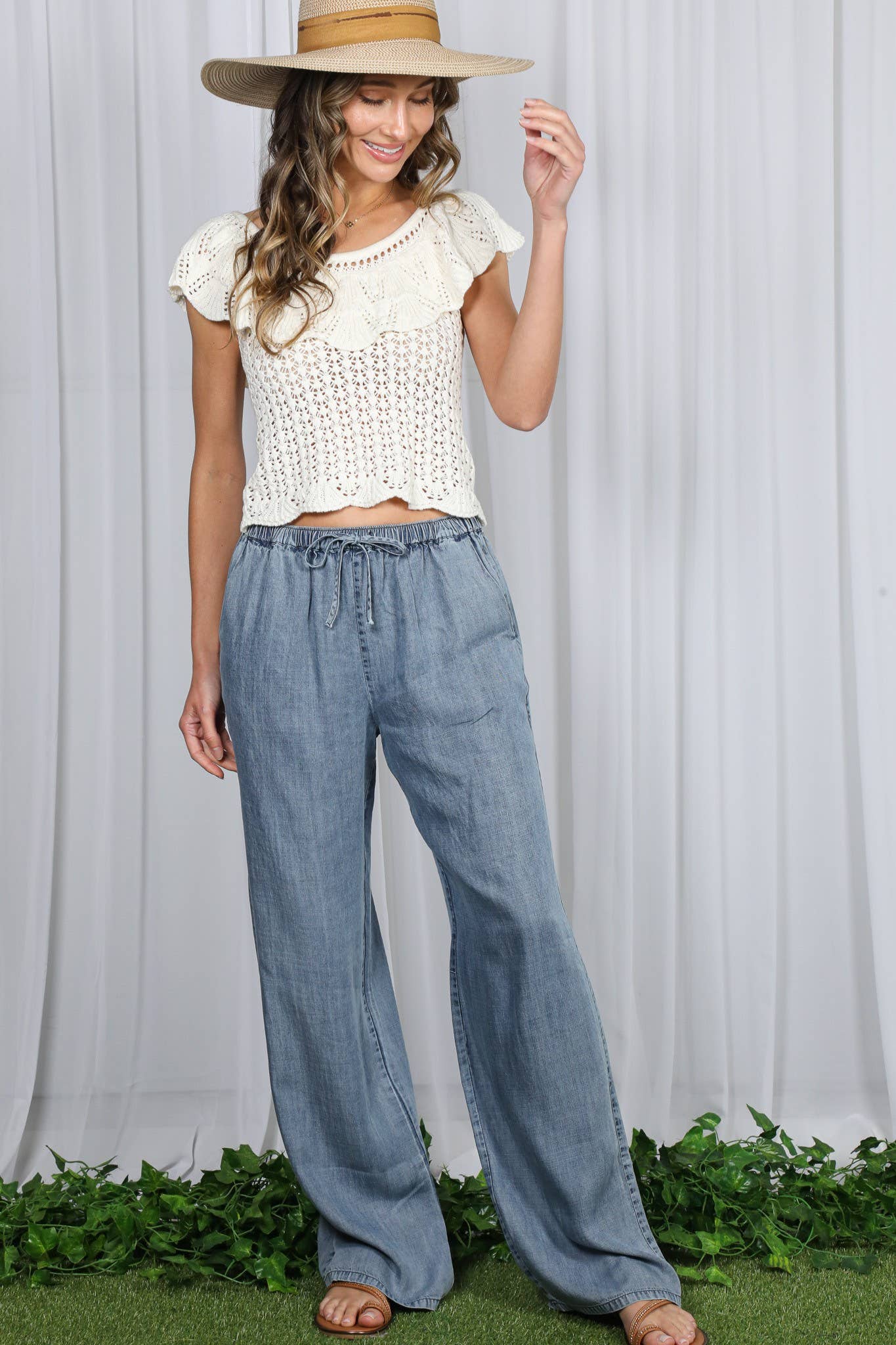Chambray Washed Denim Pants