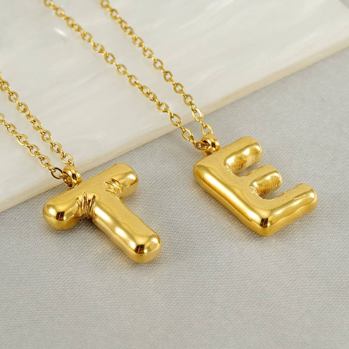 Stainless Steel Glossy Bubble Letter Necklace Gold
