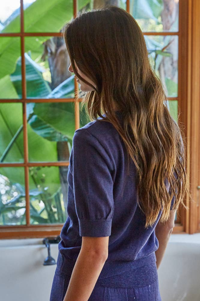 Knit Sweater Round Neck Short Sleeve Top