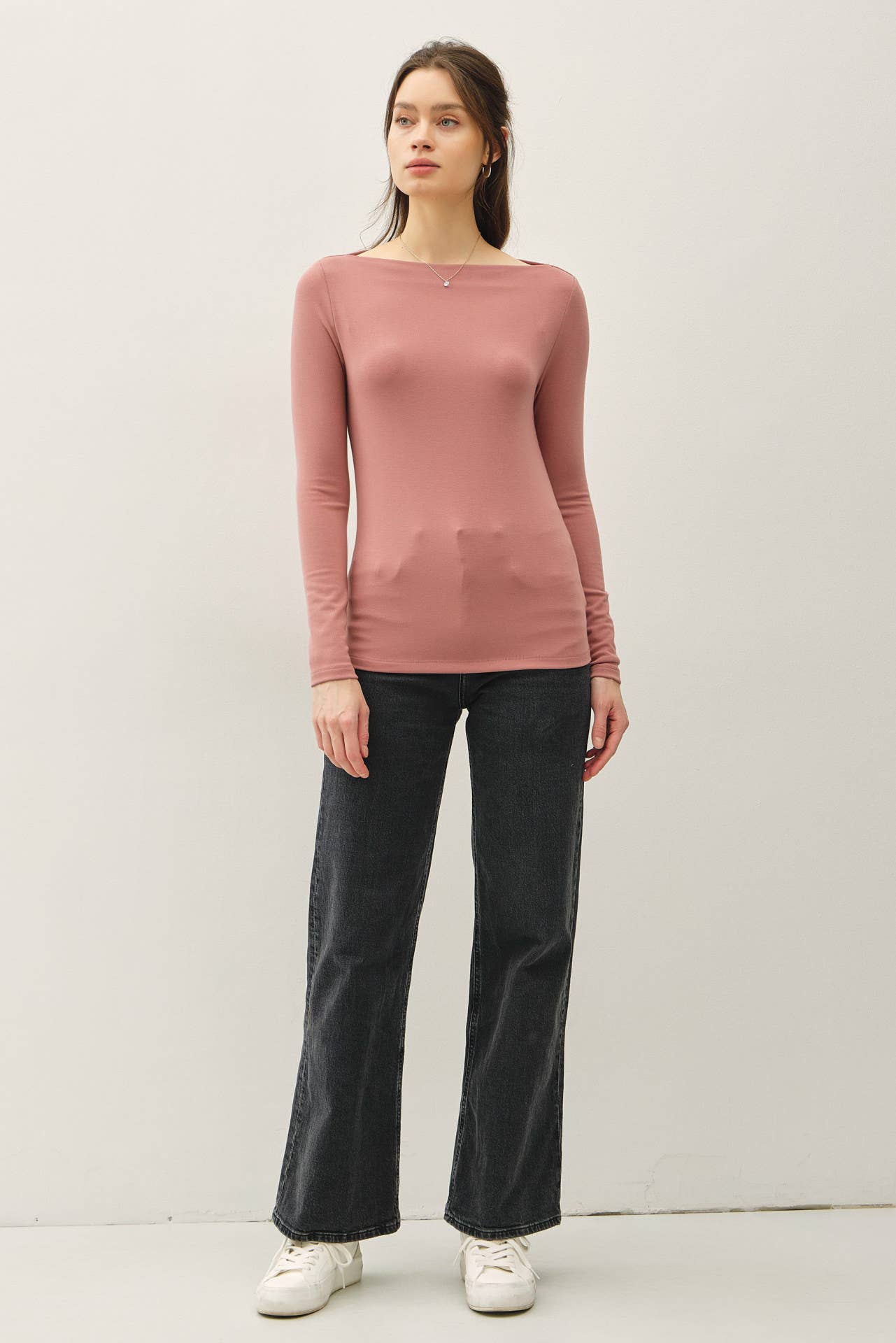 Basic Boat Neck Long Sleeved Top