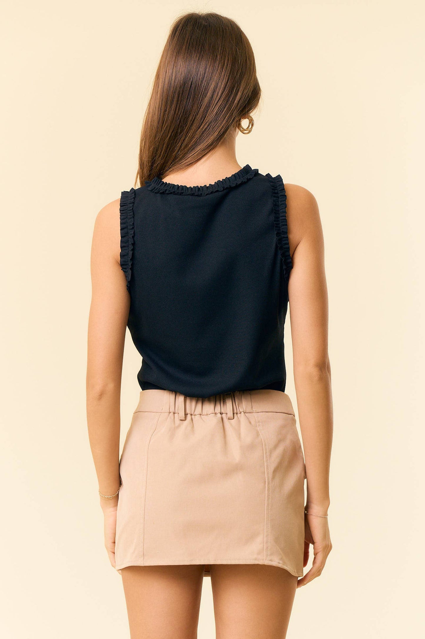 Solid Knit Tank with Ruffle Trim