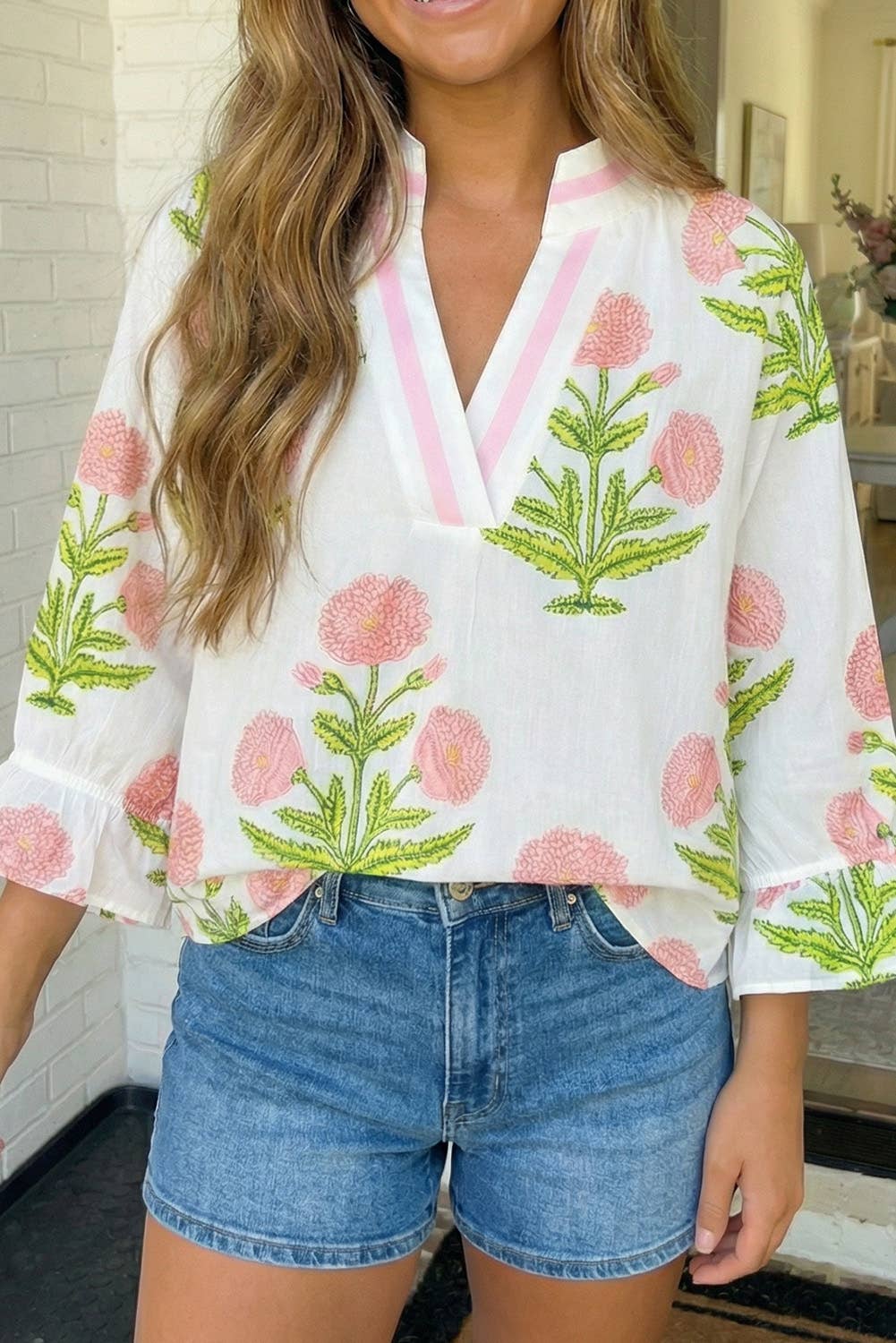 Wild Flor Print V Neck Blouse