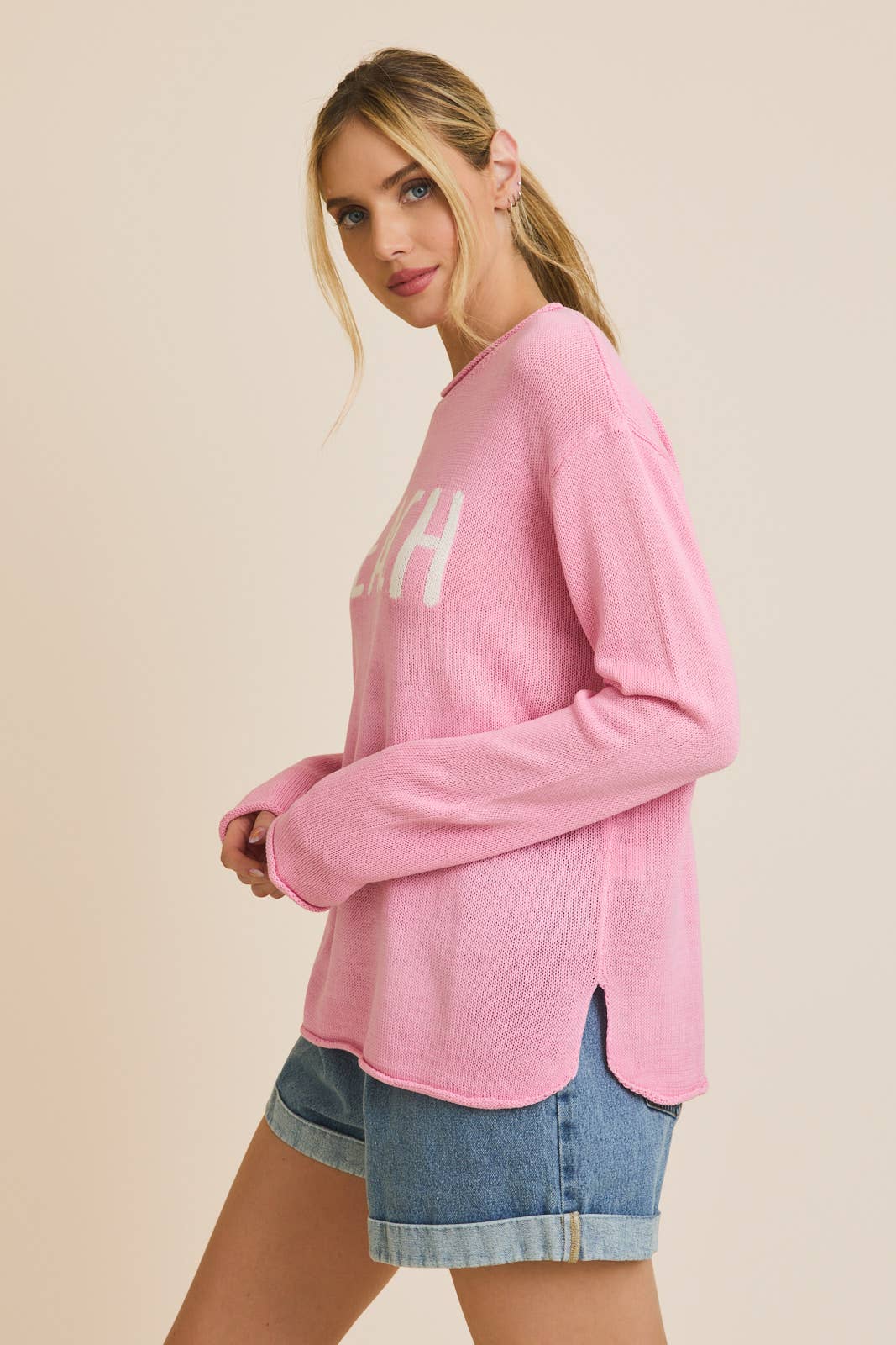 ROUND NECK LONG SLEEVE "BEACH" LIGHT WEIGHT SWEATER