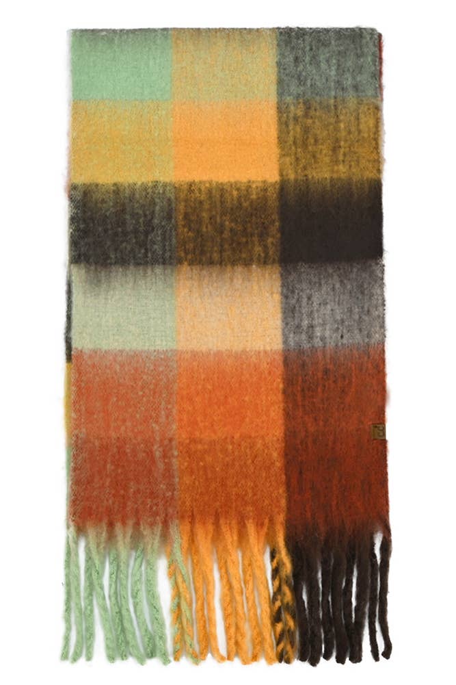 C.C Multi Color Block Plaid Check Pattern Woven Winter Scarf
