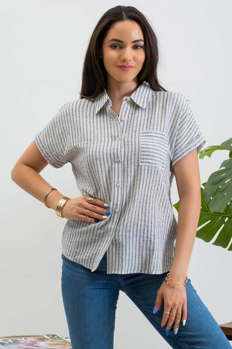 Stripe Short Sleeve Linen Shirt