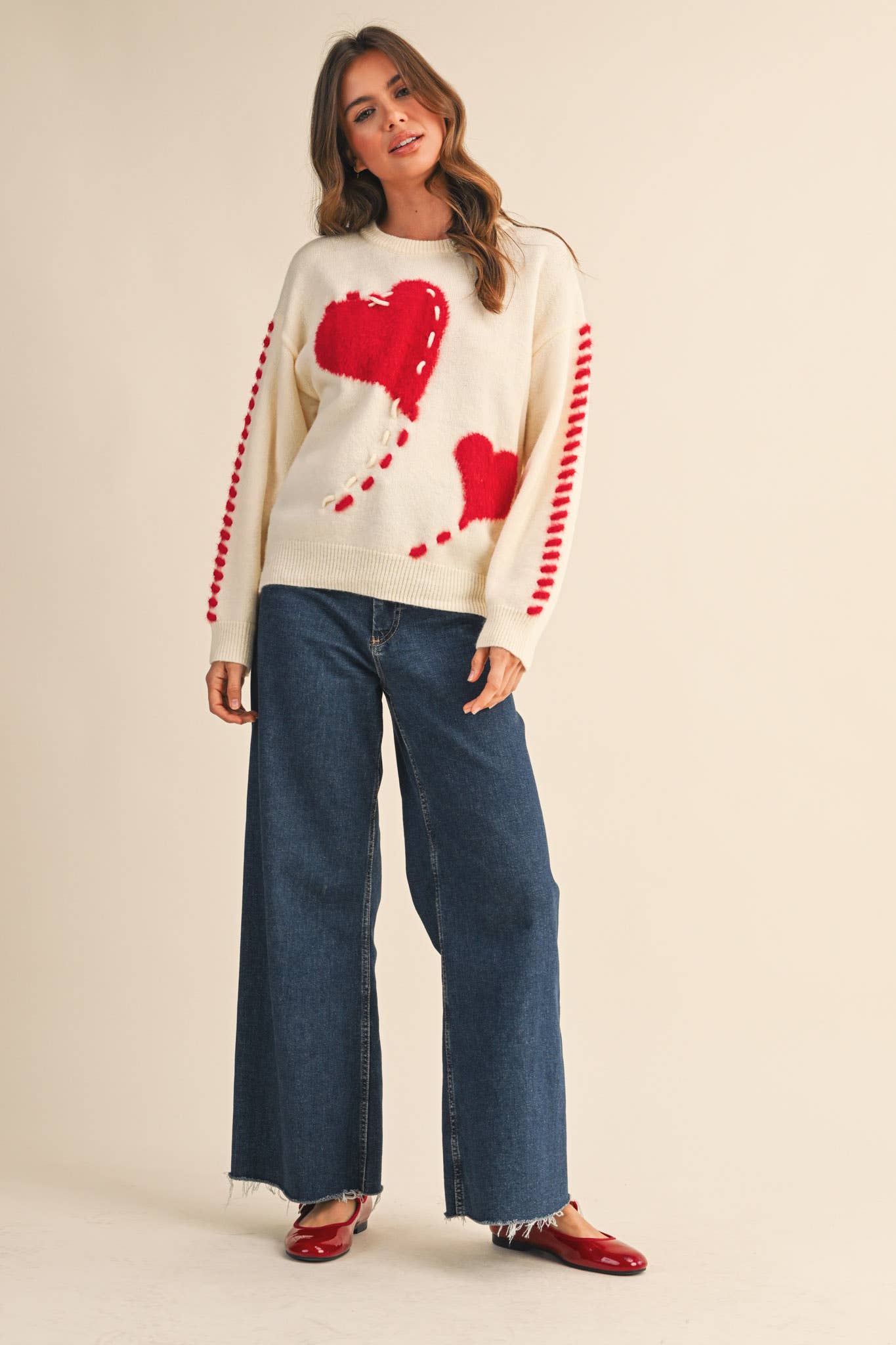 Fuzzy Heart Knit Sweater