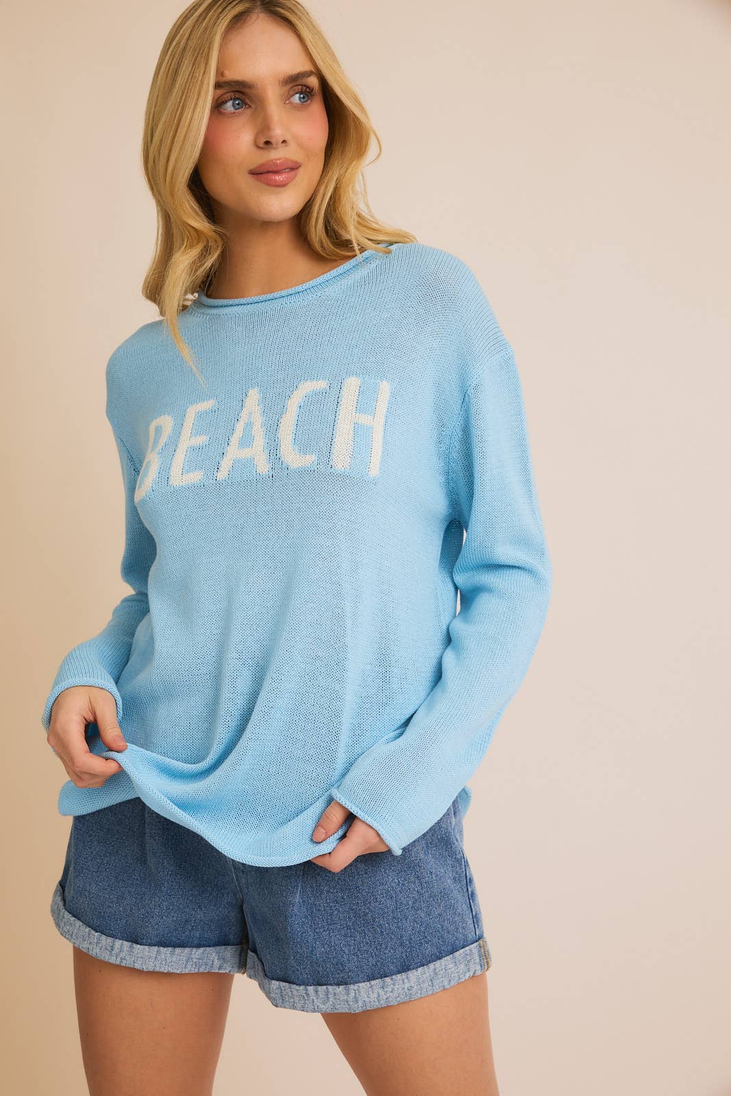 ROUND NECK LONG SLEEVE "BEACH" LIGHT WEIGHT SWEATER