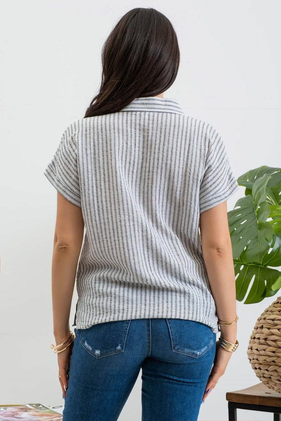 Stripe Short Sleeve Linen Shirt