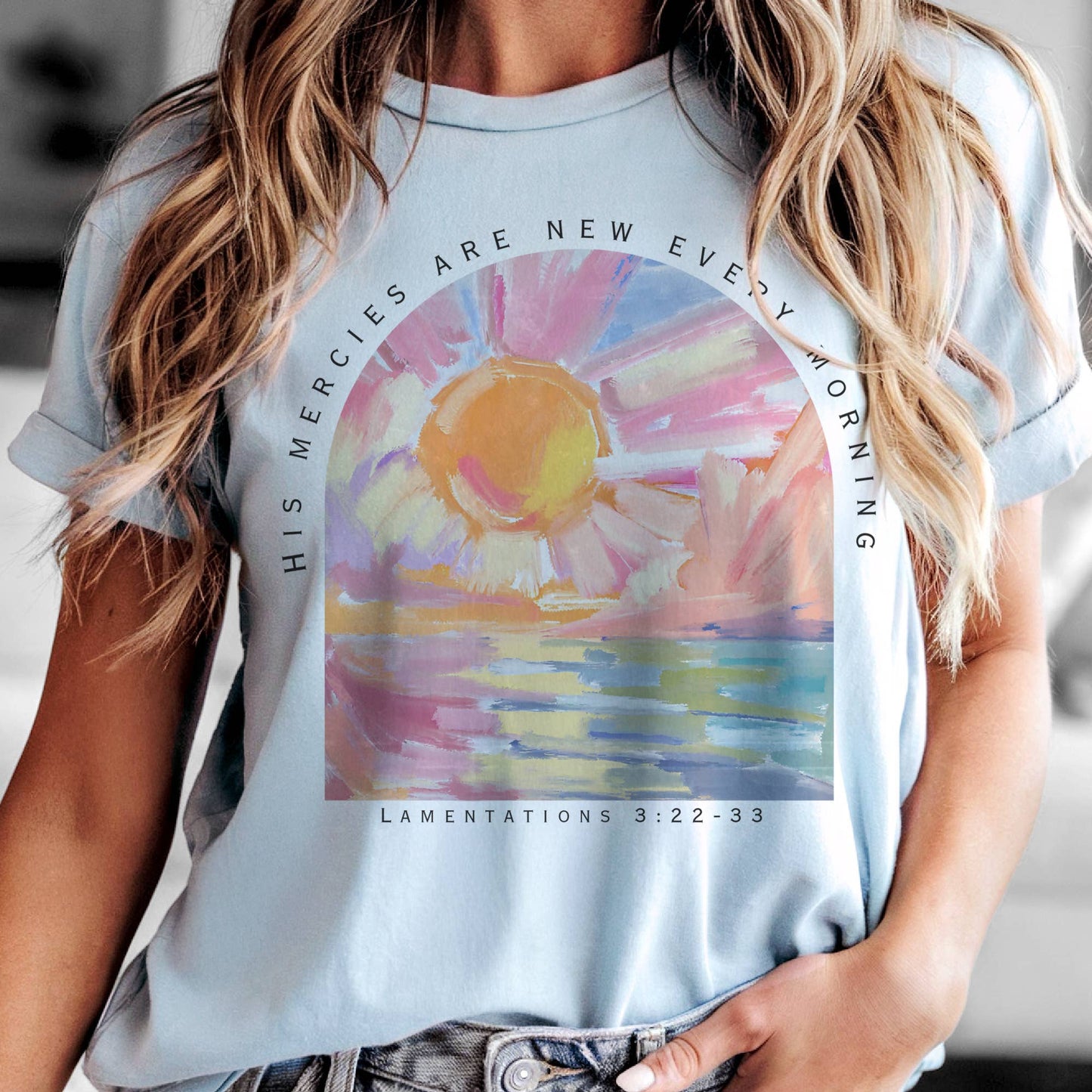 Faith His Mercies Bible Verse Religious Jesus Graphic Tee