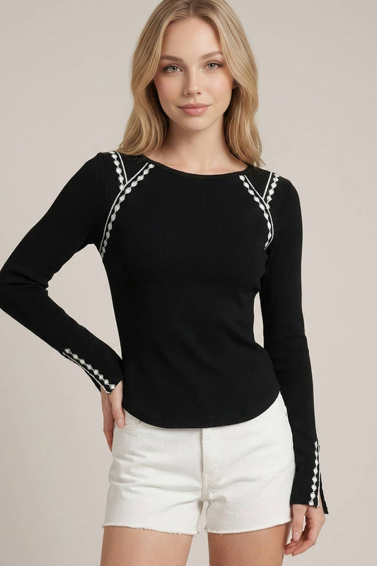 Contract Lace Trim Long Sleeve
