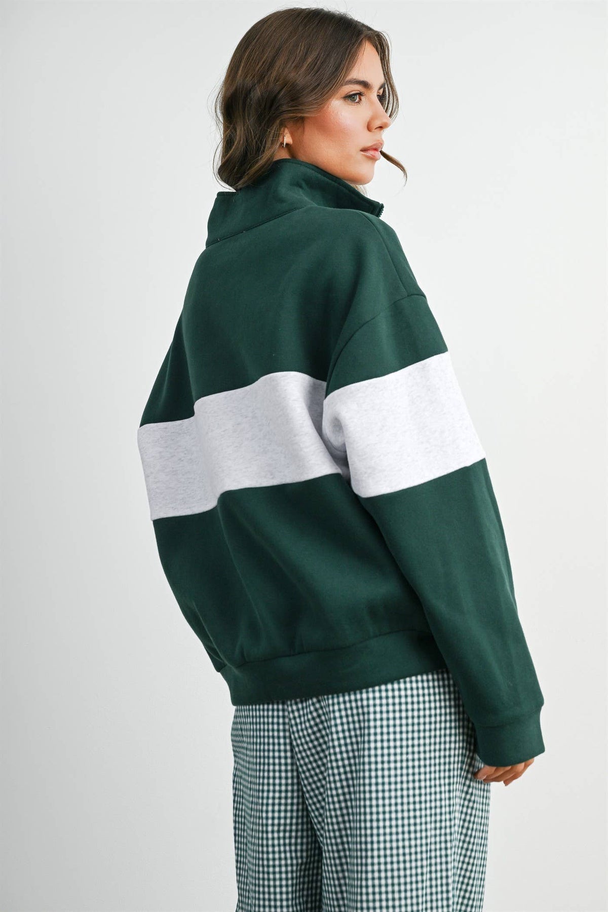 Colorblock Quarter-Zip Sweatshirt Green
