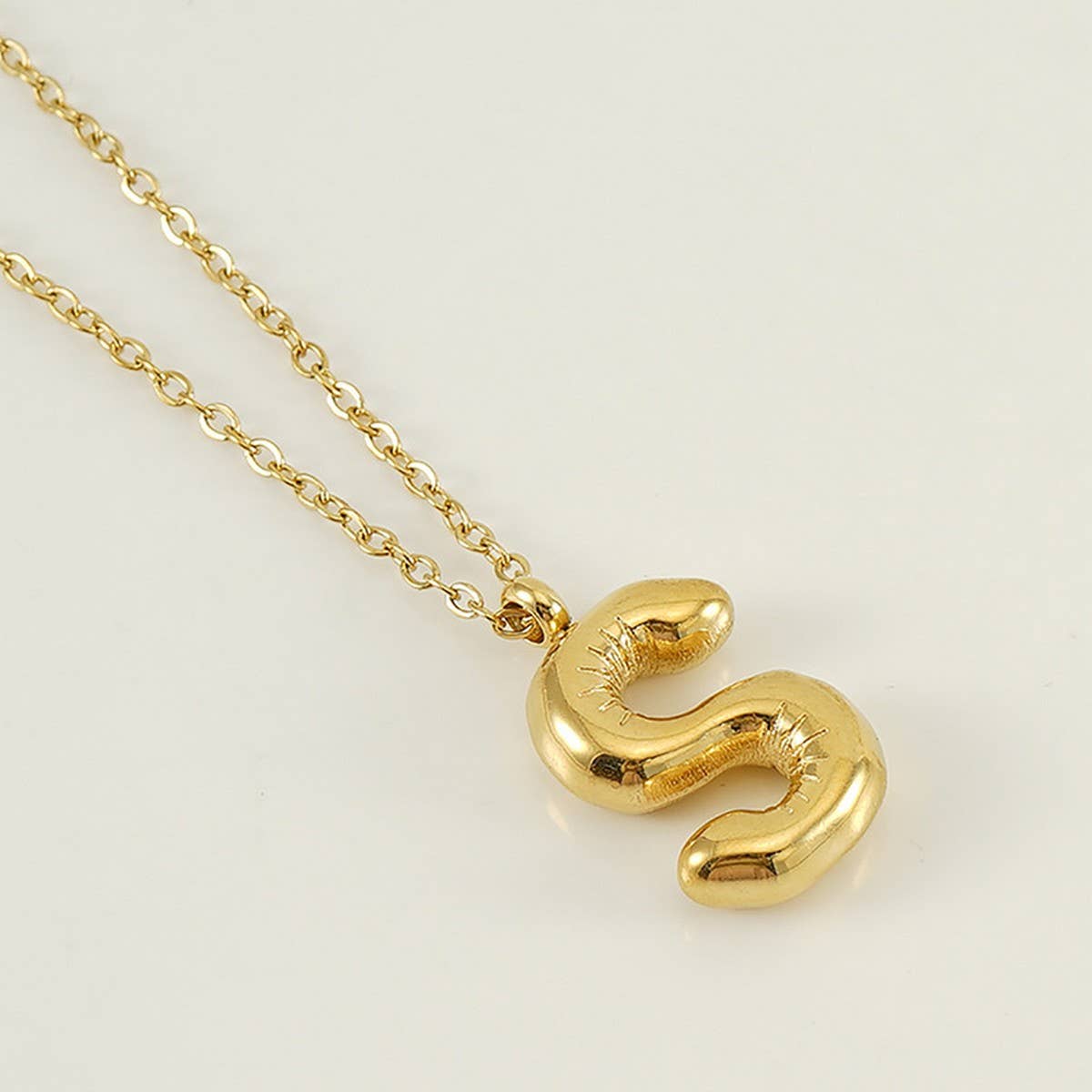 Stainless Steel Glossy Bubble Letter Necklace Gold