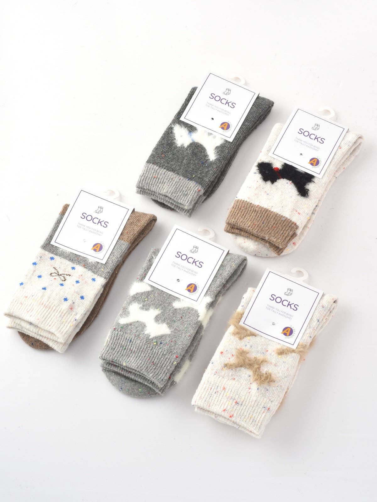 Gray and White Dog Pattern Thick Warm Socks
