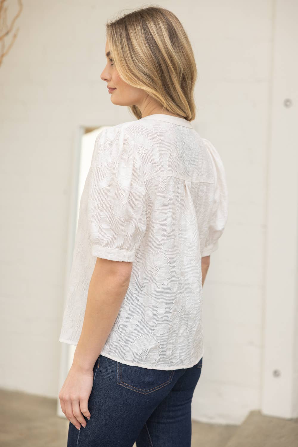 Button Down Floral Textured Top