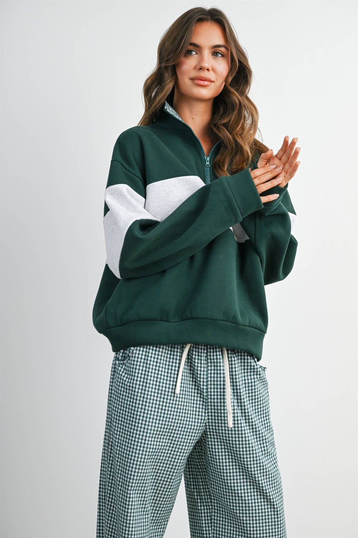 Colorblock Quarter-Zip Sweatshirt Green