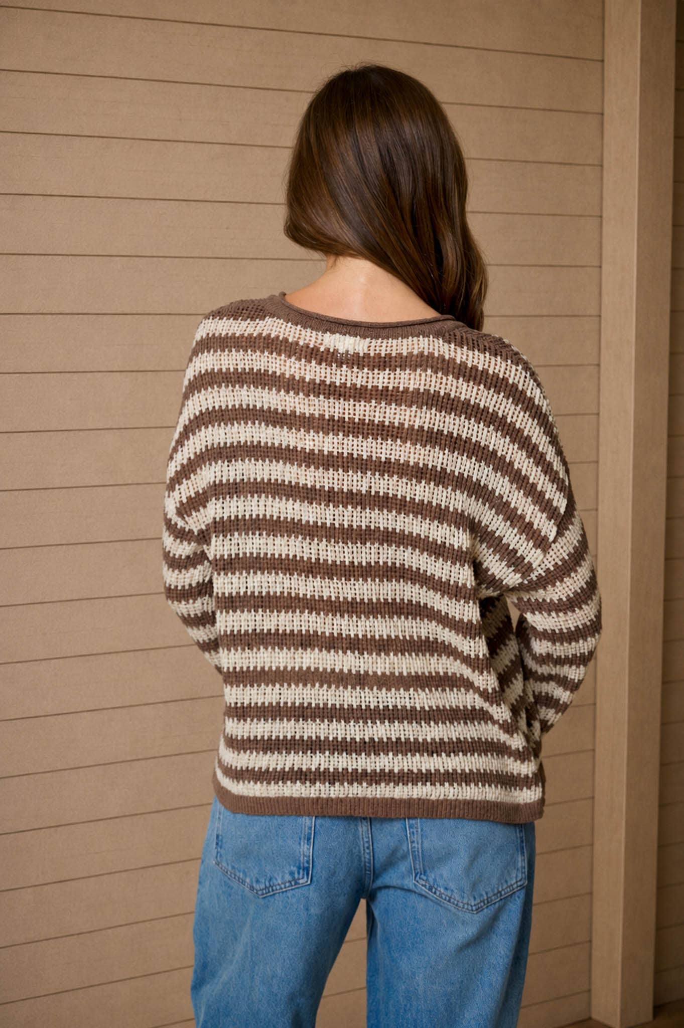 Stripe Raw Edge Sweater