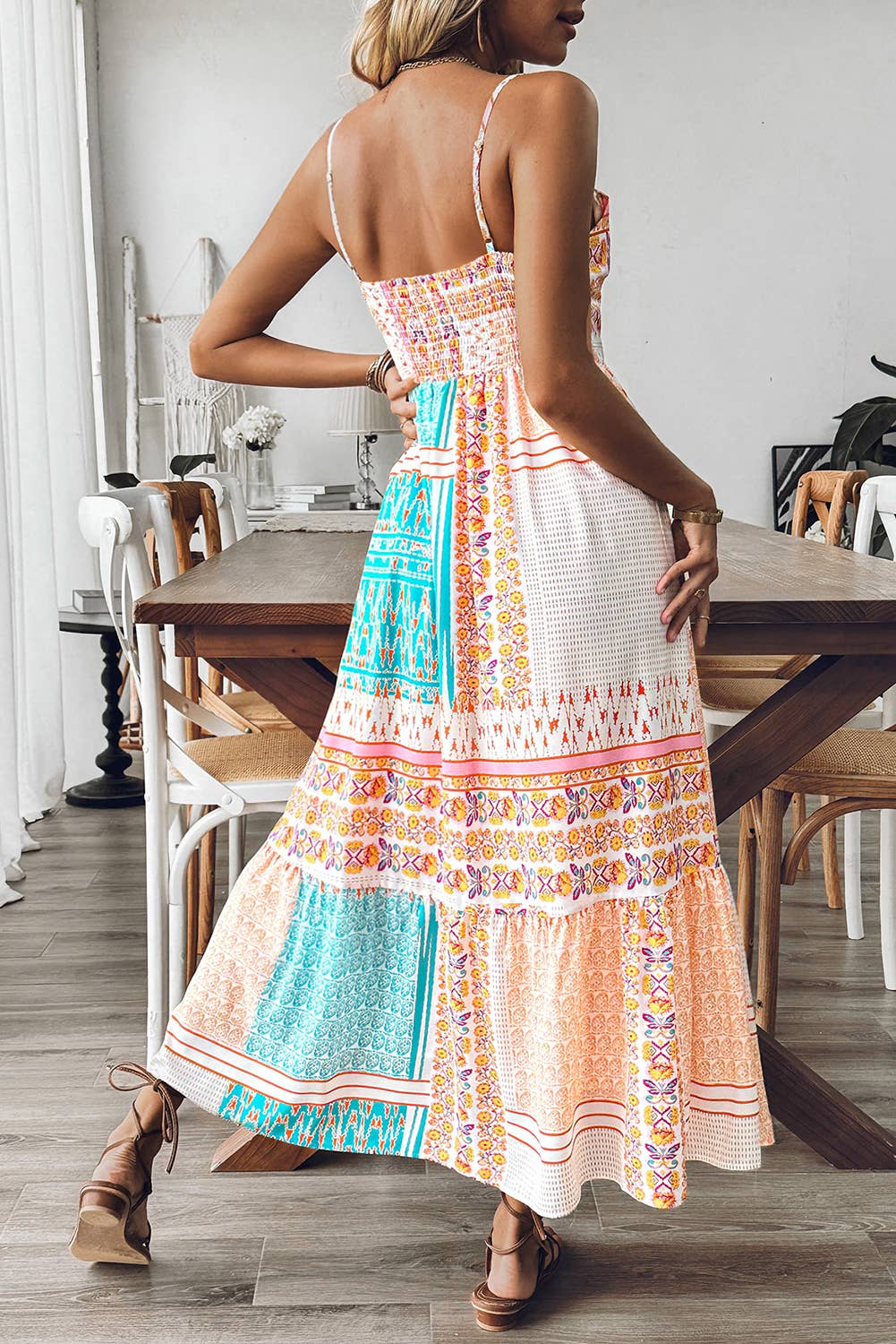 Boho Patchwork Print Square Neck Sundress