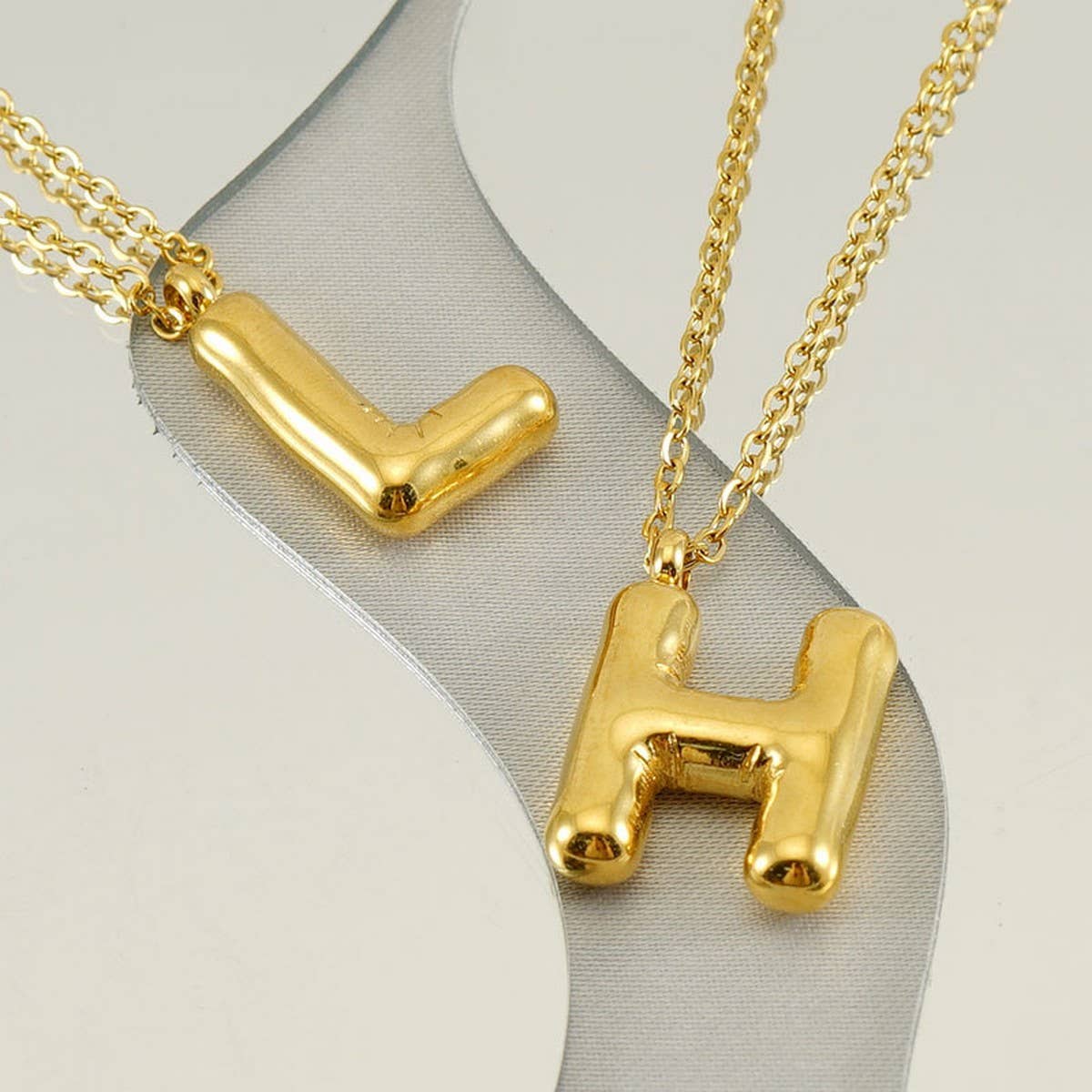 Stainless Steel Glossy Bubble Letter Necklace Gold