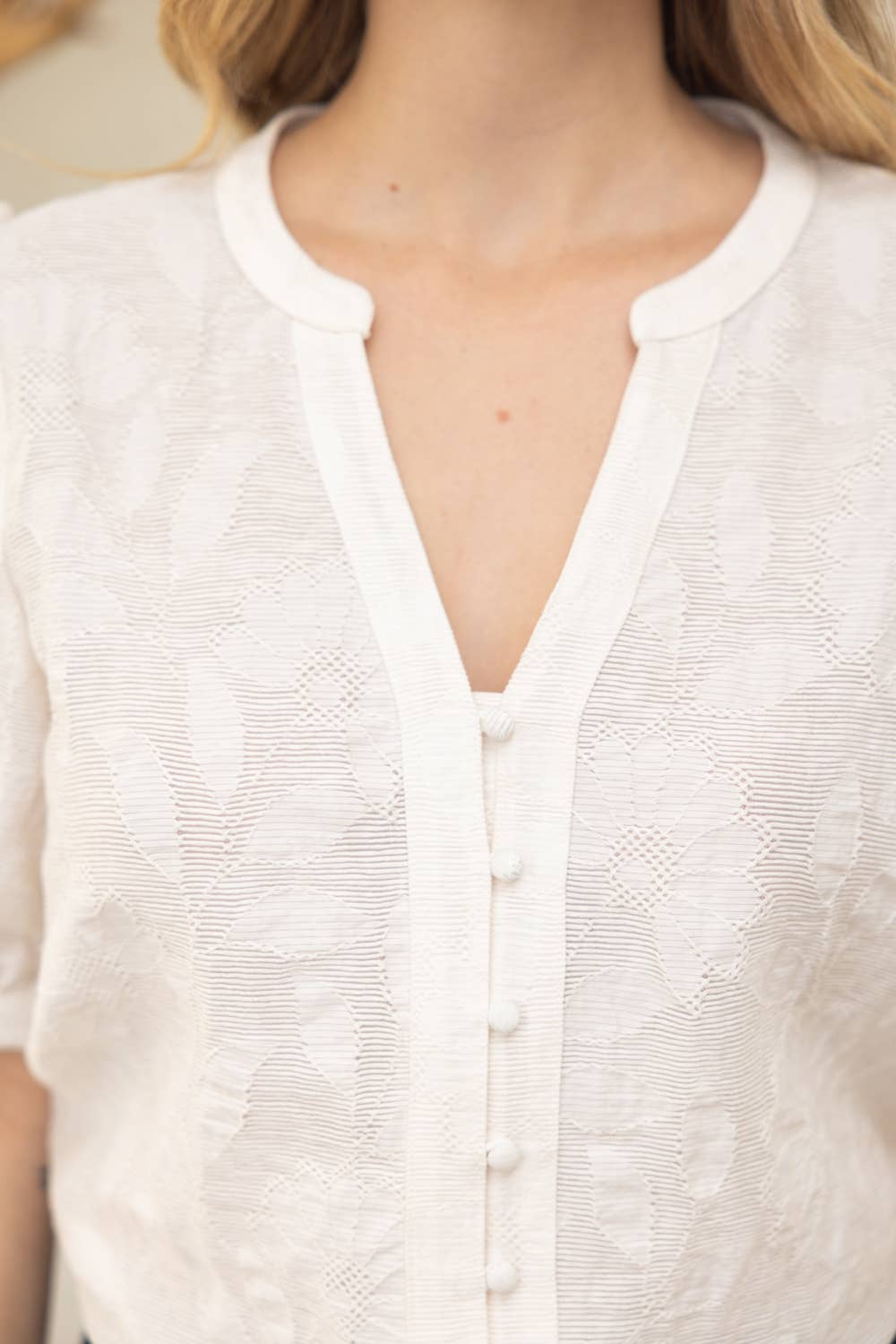 Button Down Floral Textured Top