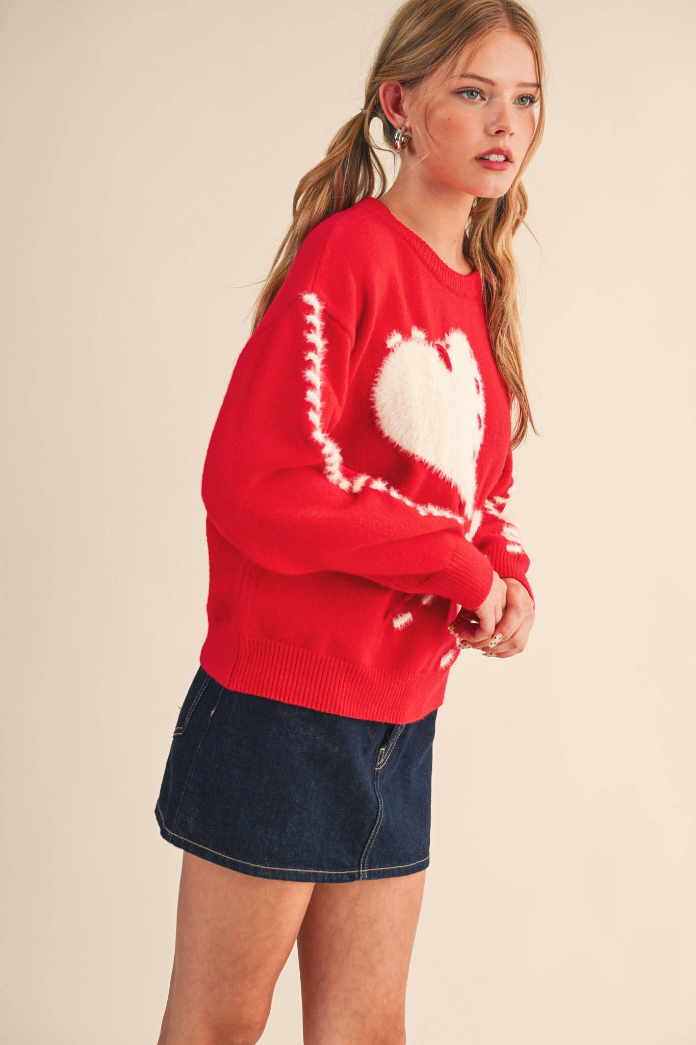 Fuzzy Heart Knit Sweater