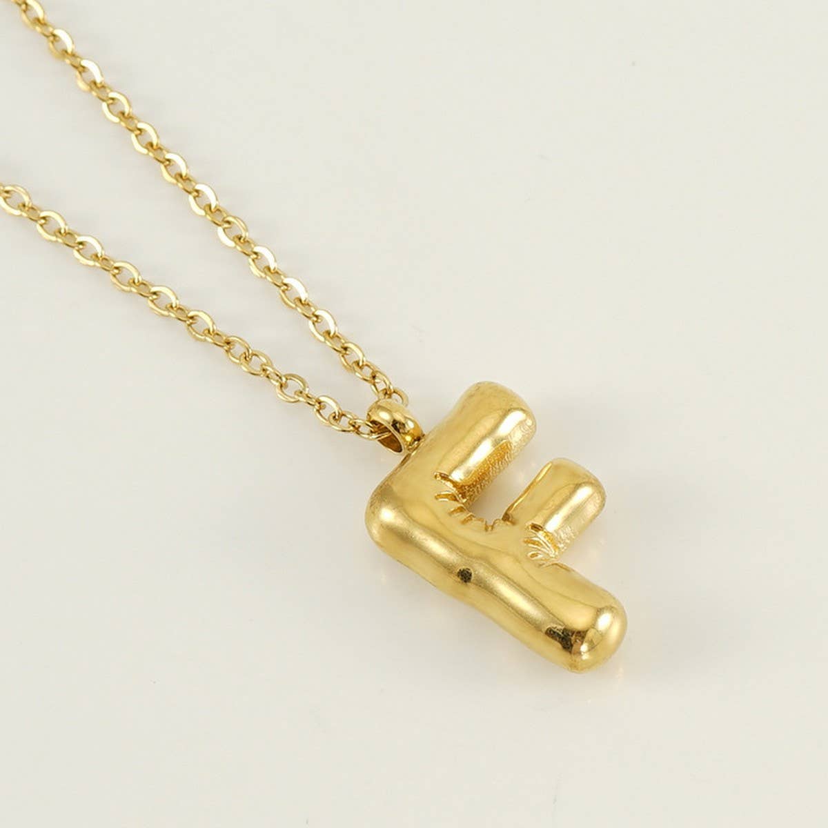 Stainless Steel Glossy Bubble Letter Necklace Gold