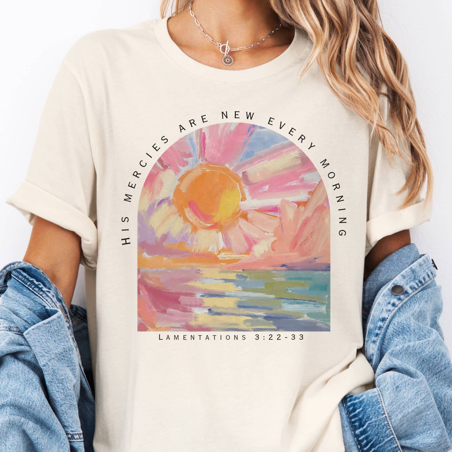 Faith His Mercies Bible Verse Religious Jesus Graphic Tee