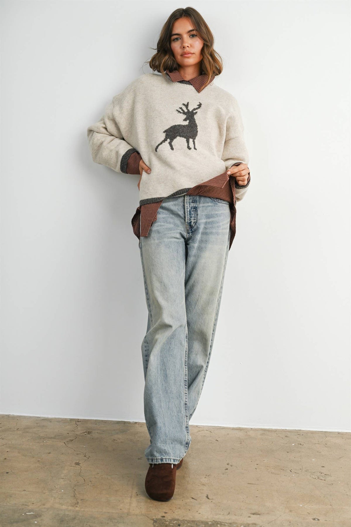 Reindeer Graphic Knit Sweater- BMW8624