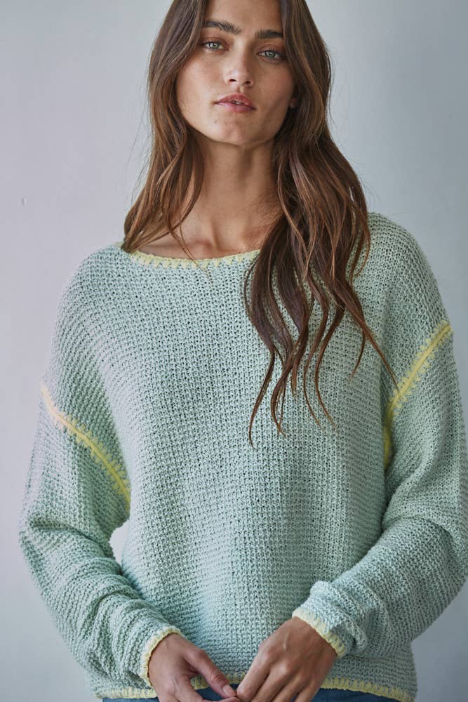 Knit Sweater Cotton Stitch Detail Pullover by By Together