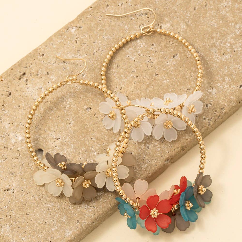 Floral Accent Hoop Dangle Earrings