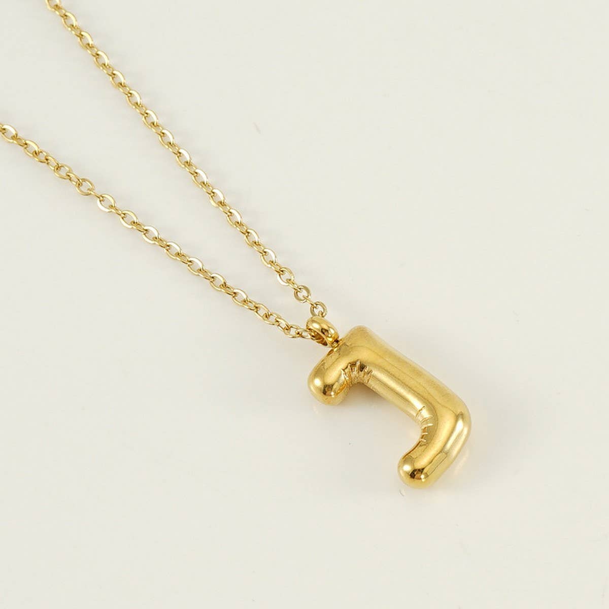 Stainless Steel Glossy Bubble Letter Necklace Gold