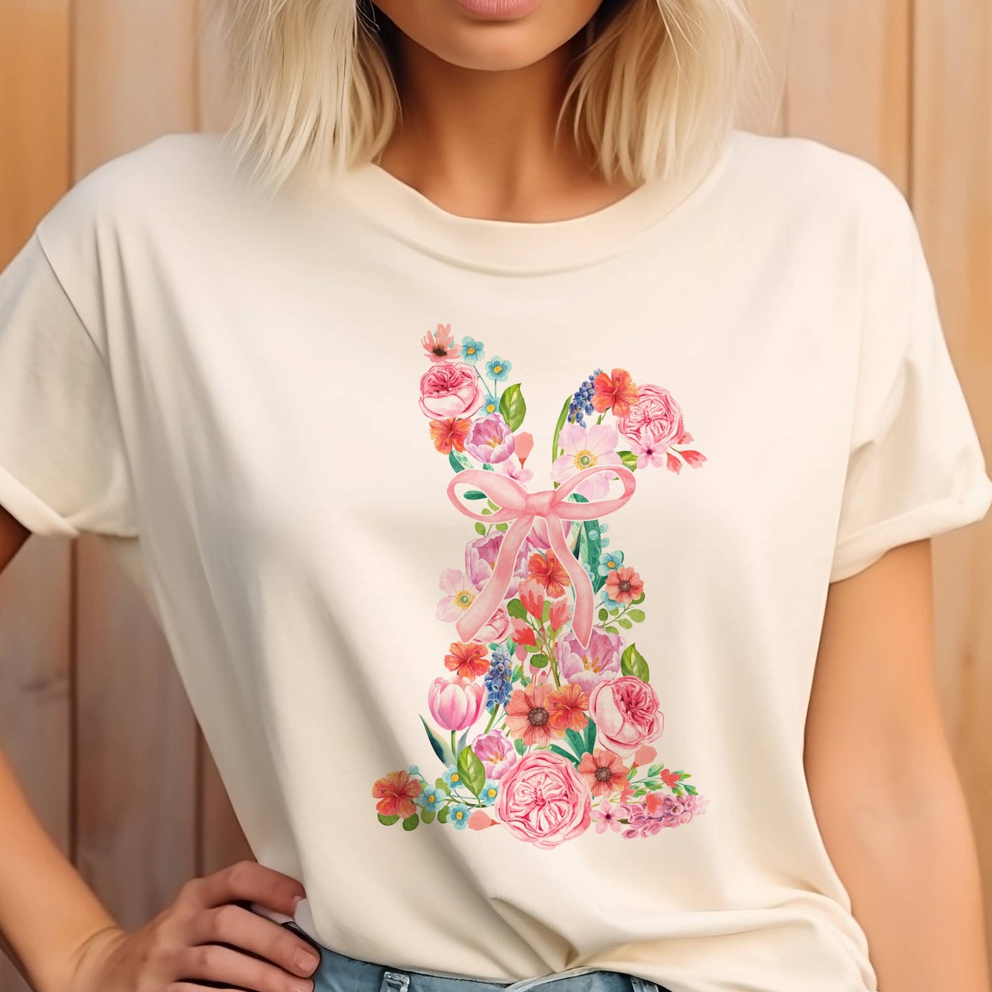 Easter Graphic Tee Easter Floral Bunny Graphic Tshirt