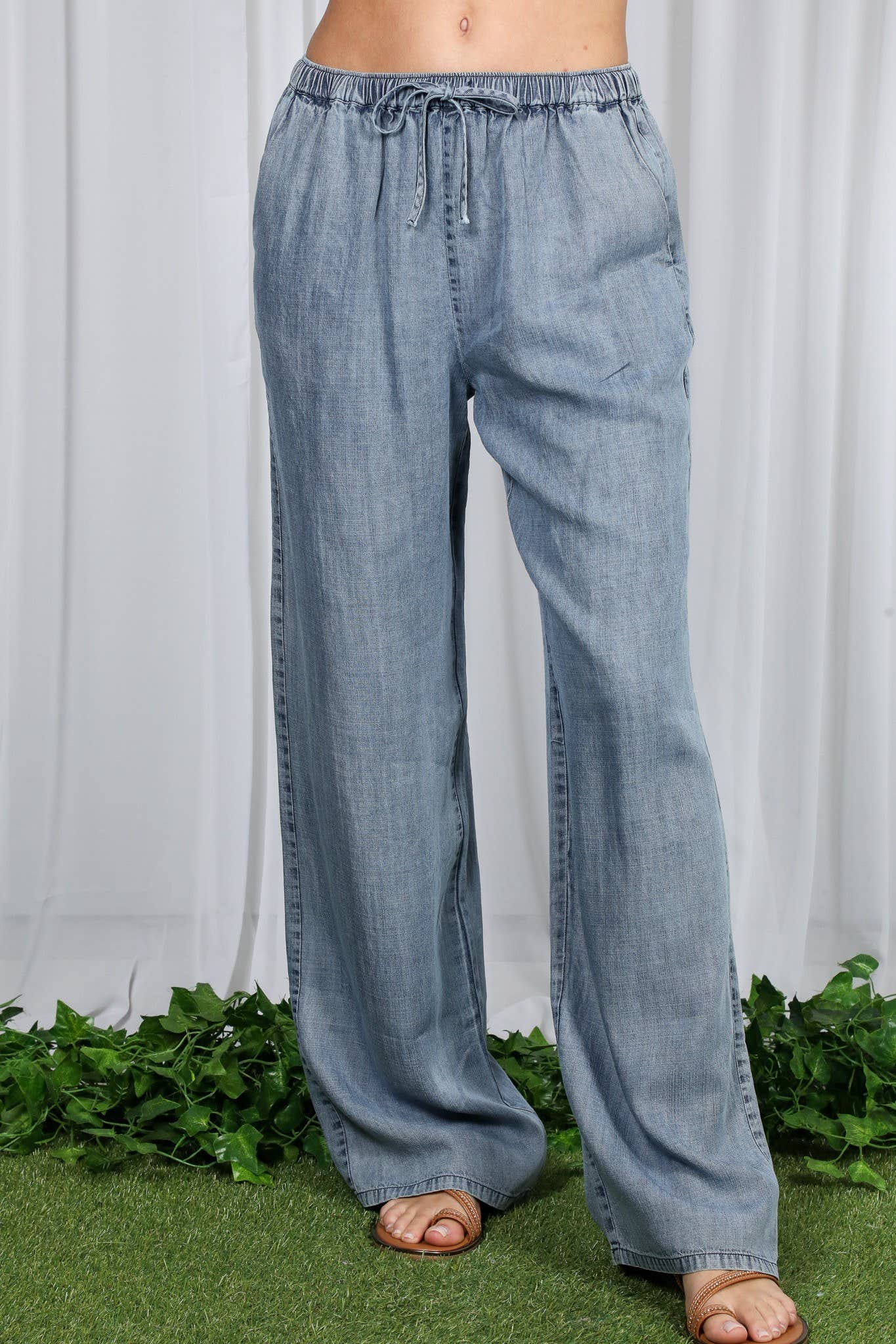 Chambray Washed Denim Pants