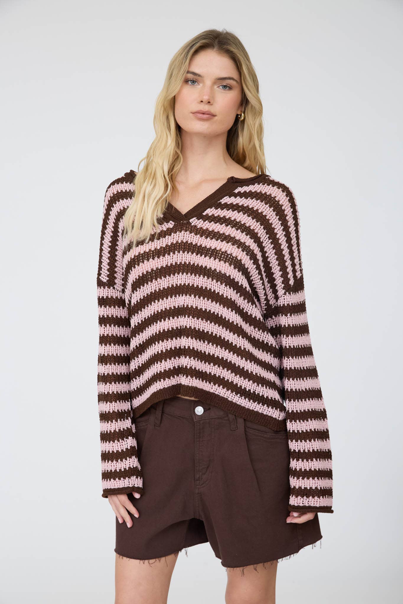 Stripe Raw Edge Sweater