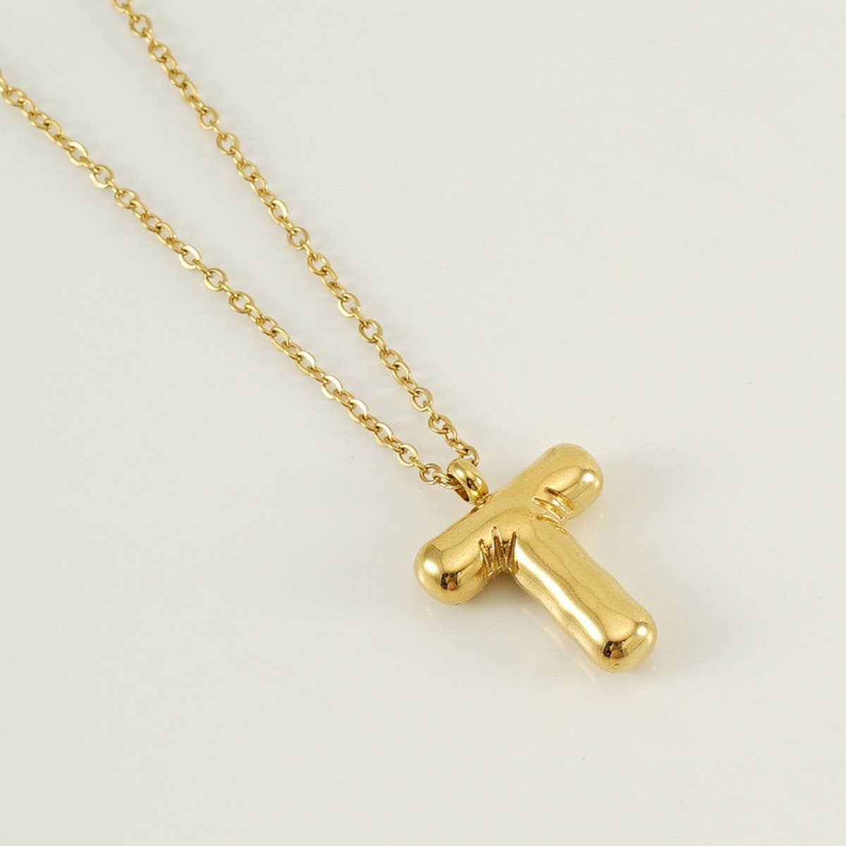 Stainless Steel Glossy Bubble Letter Necklace Gold