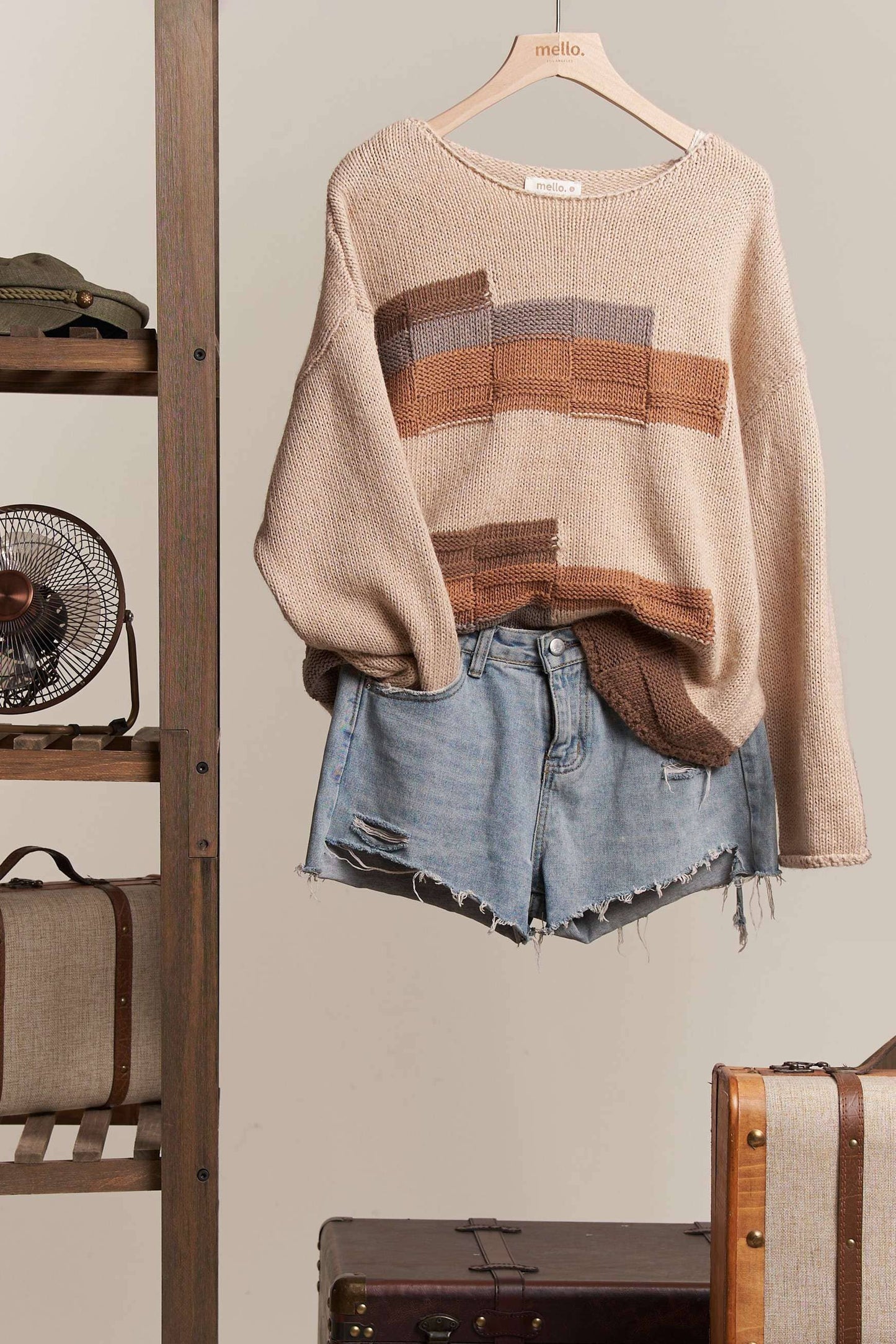 Abstract Print Boat Neck Knit Sweater