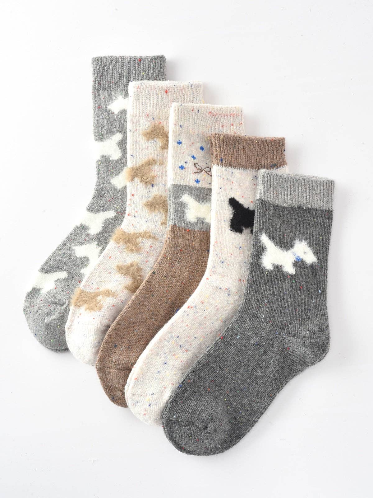 Gray and White Dog Pattern Thick Warm Socks