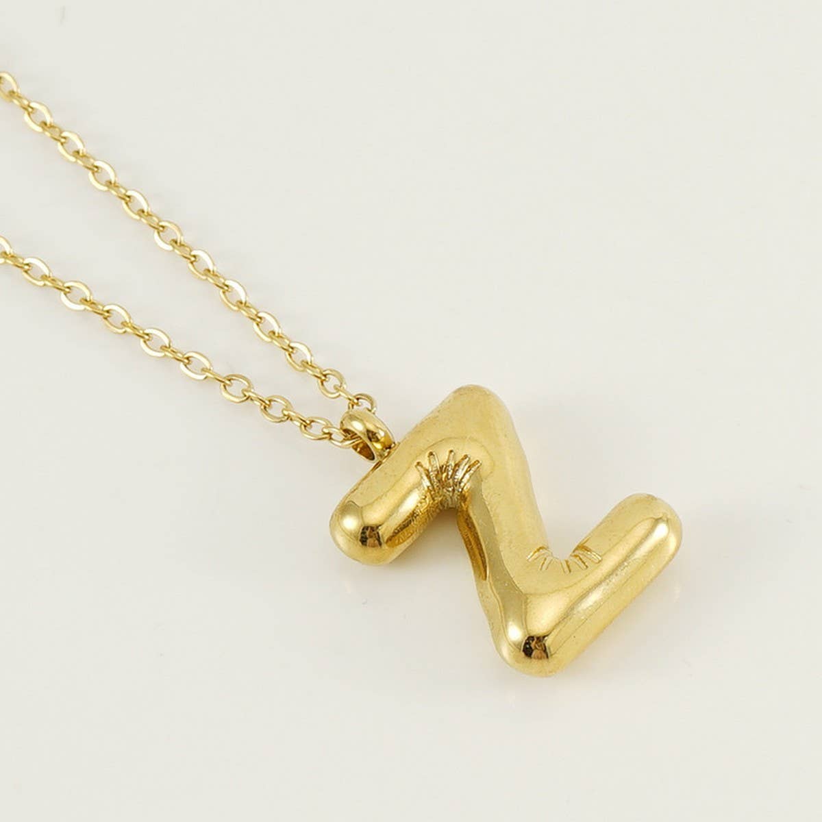 Stainless Steel Glossy Bubble Letter Necklace Gold