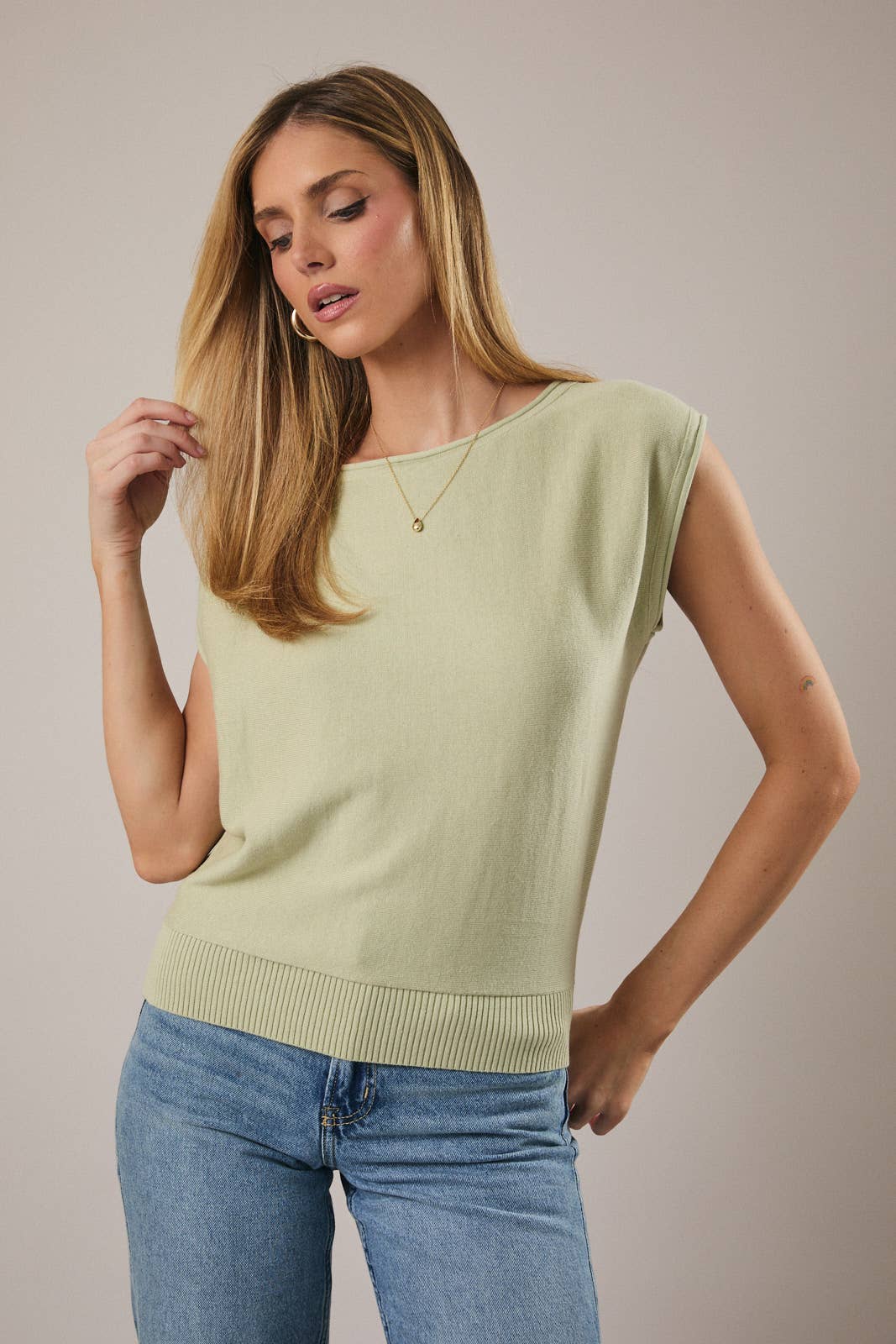 Boat Neck Wide Shoulder Knit Top
