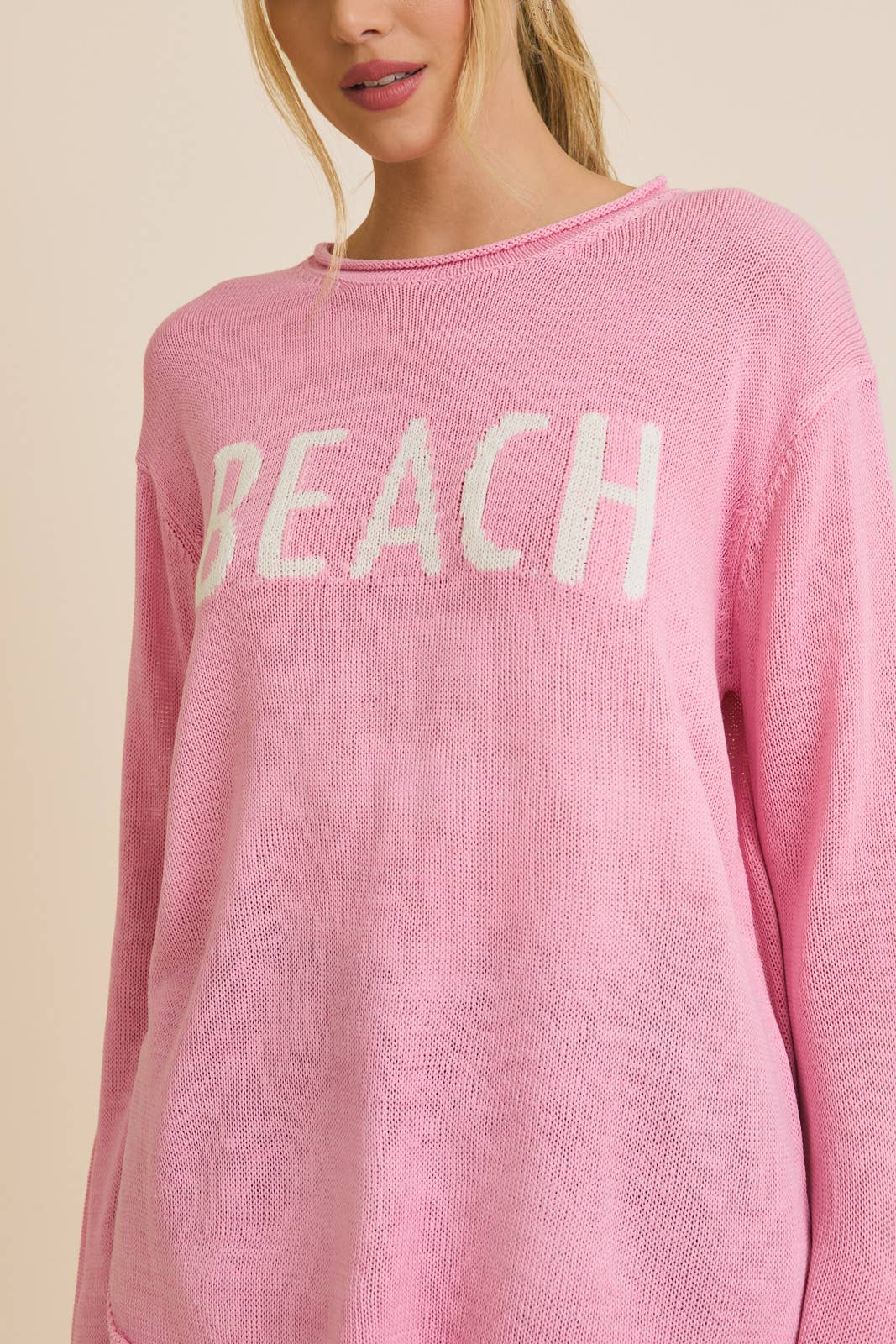 ROUND NECK LONG SLEEVE "BEACH" LIGHT WEIGHT SWEATER