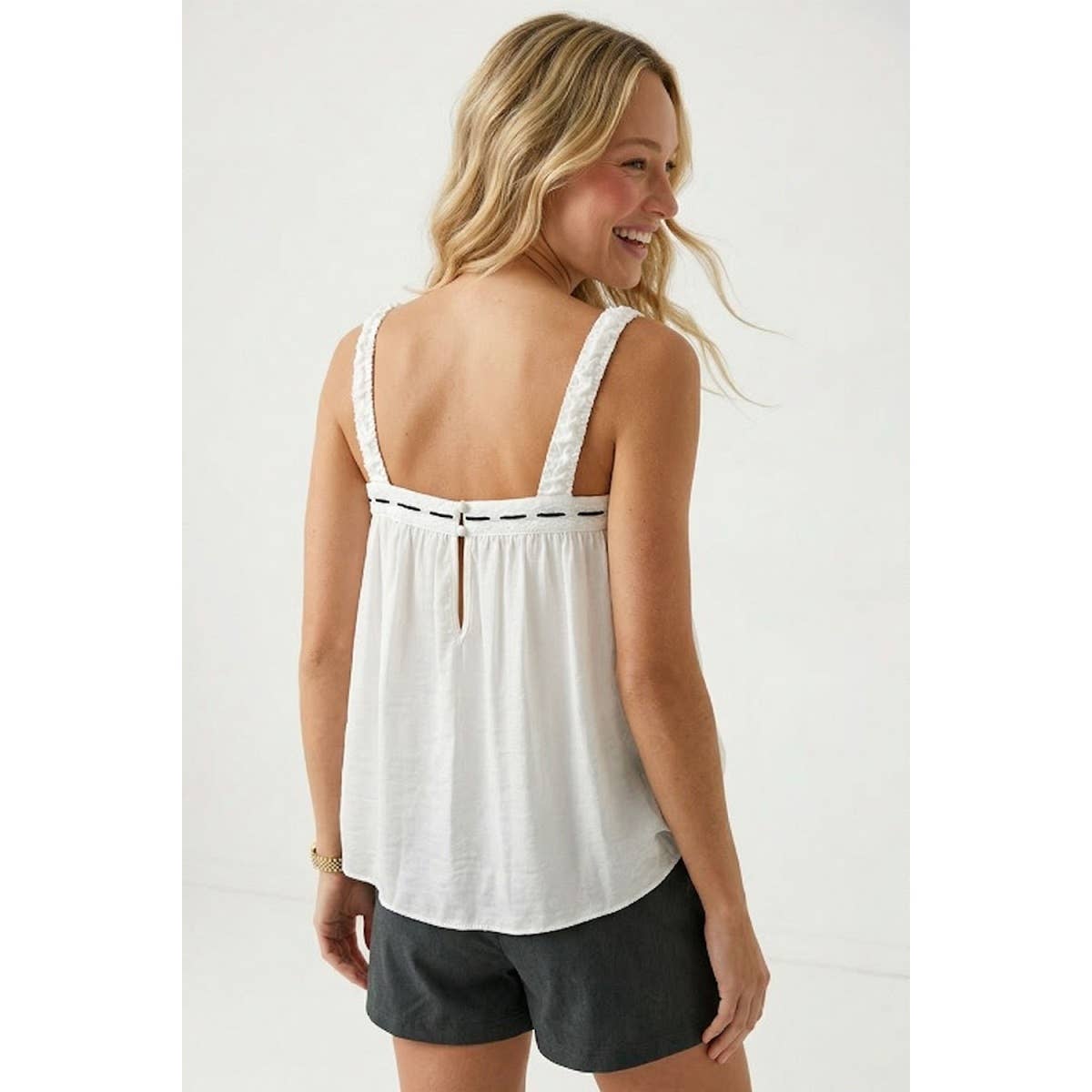 Contrast Stitch Tie Front Top
