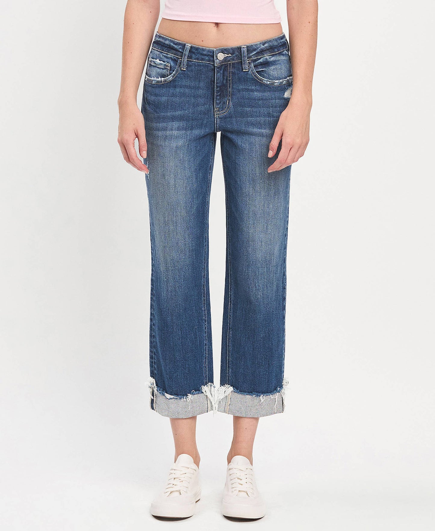 Mid Rise Cuffed Boyfriend Jeans