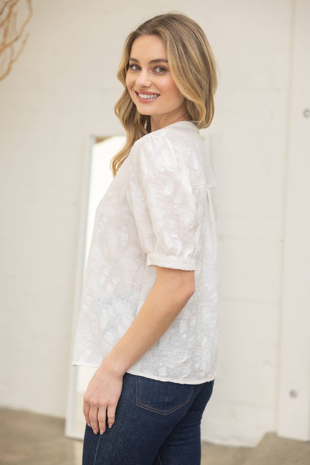 Button Down Floral Textured Top