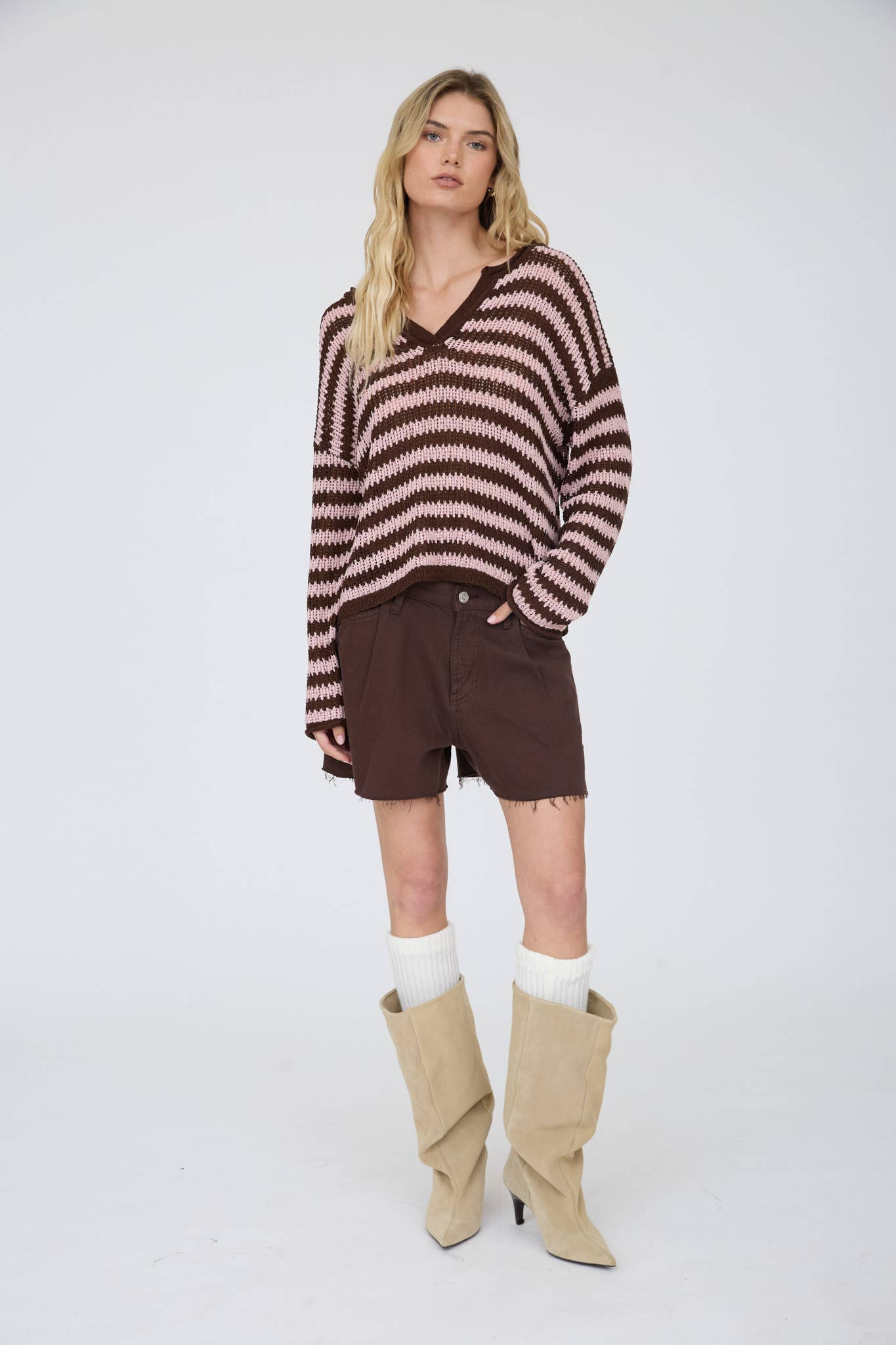 Stripe Raw Edge Sweater